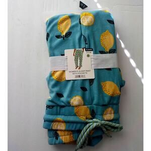 NWT Sleep Pants with Pockets Women 3XL Teal Yellow Lemons Print Mad Engine